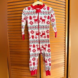 Hanna Andersson Red & White Reindeer Holiday One-Piece Footie 100%Organic Cotton